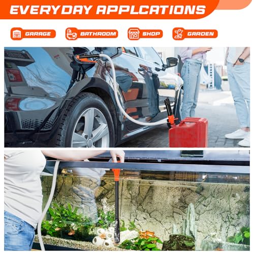 Electric Fuel Transfer Pump Siphon Pump for Gas, Fuel, Diesel, Water Transfer 2.4 GPM Flow Oil Extractor -Easy to Use Hand Fuel Pump, Multi-Use Siphon Fuel Transfer Pump（Deep Orange） - size: 1 Pack of Deep Orange