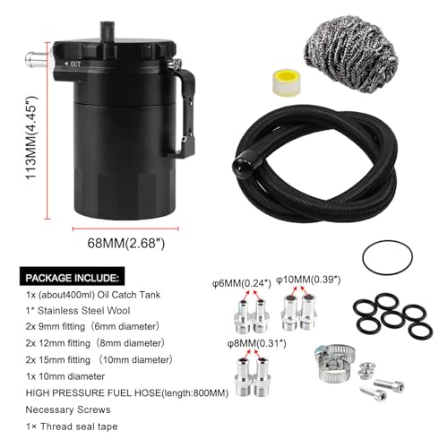 RULLINE Universal 2PCS 350ml Oil Catch Can Tank 0046 Aluminum Polish Baffled Reservoir Black - color: 2PCS Black, size: Basic version