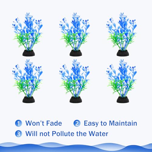 Aquarium Fish Tank Decorations 6PCS Small Blue Tree Artificial Plastic Fish Tank Plants Ornaments Safe for Betta Fish - color: Blue and Black