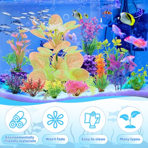 QUOZUO Fish Tank Accessories Aquarium Decorations Plastic Plants, 11cs Small Goldfish Turtle Tank Decorations Artificial Plants, Aquarium Decor Colorful Grass Plant - color: Multi Color