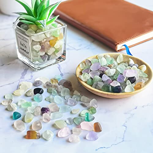 Keedolla 0.93 LB Fluorite Tumbled Chips Aquarium Fish Tank Gravel, Natural Crystal Quartz Stones Rocks Pebbles for Vase Fillers, Garden, Succulent Plants Decor - color: Mutilcolor Fluorite, size: 0.93 Pound
