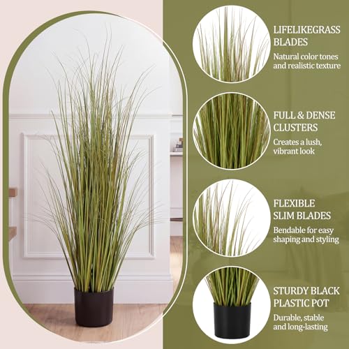 Jexine 2 Pieces Tall Artificial Grass Plant Potted Artificial Greenery Floor Plants Fake Pampas Grass Tall in Pot for Housewarming Gift House Garden Bathroom Lobby Indoor Outdoor (Autumn Green,4 ft) - color: Autumn Green, size: 4 ft