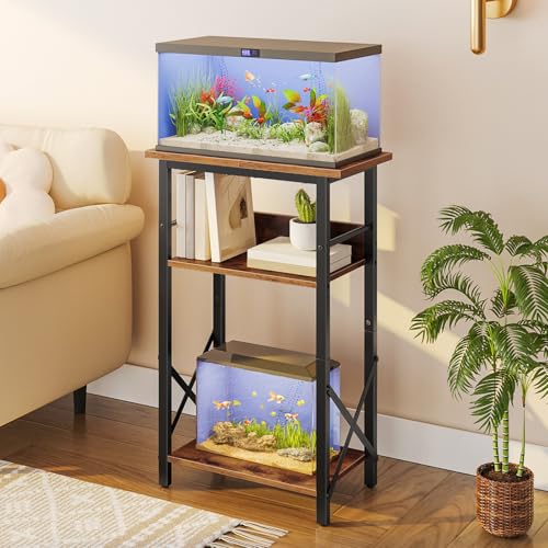 HOOBRO 10 Gallon Aquarium Stand, 3-Tier Fish Tank Stand with Storage, Reptile Turtle Tank Stand with Metal Frame, 20.5" L x 11" W , Rustic Brown BF52FT01 - color: Rustic Brown + Black