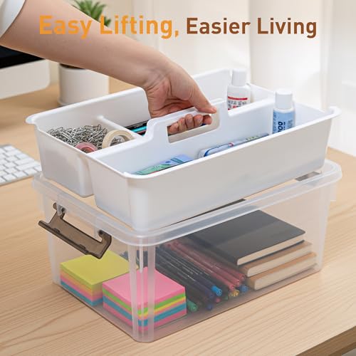 Citylife 17 QT Plastic Storage Bins Clear Storage Box with Removable Tray Stackable Latching Box with Handle for Organizing Tool, Craft, Office, Bead - size: 17 Qt- 1 Pack-H