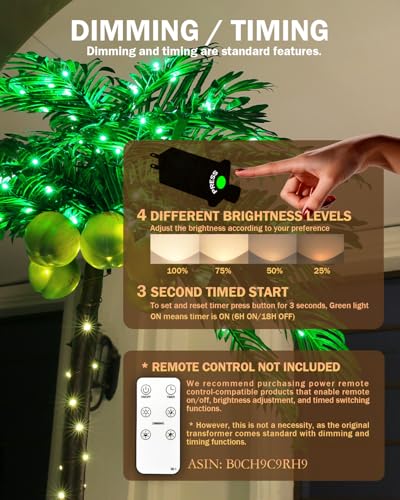 TYBEEU 5ft Lighted Palm Tree with 136 LED Lights & Glowing Coconuts, Dimmable, Decorative Artificial Tree for Indoor & Outdoor Use, Perfect for Home, Garden, Patio, Summer, Tropical Party & Holiday - size: 5ft