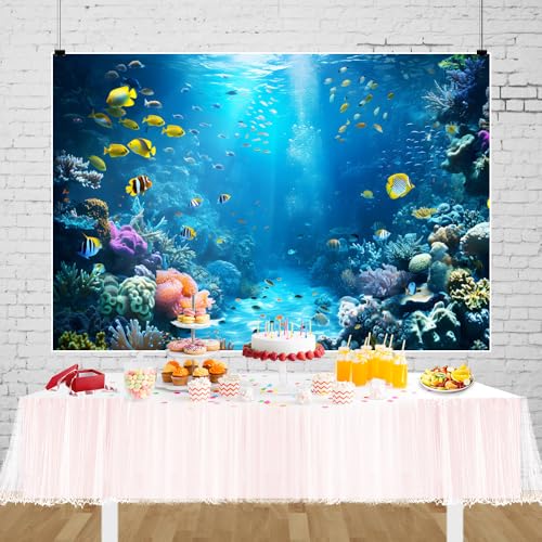 Under The Sea Backdrop 7x5ft Ocean Backdrop Underwater World Colorful Tropical Fish Coral Aquarium Deep Sea Sunlight Photography Background Birthday Under The Sea Party Decorations Photo Props - color: Blue2, size: 7x5ft