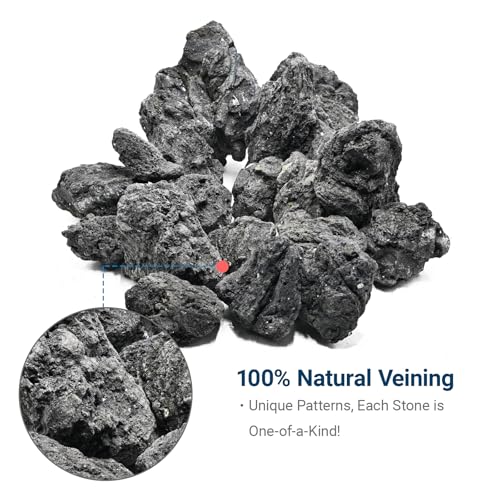 Natural Volcanic Lava Rock Stones for Fire Pit 4"-9" Natural Rocks for Fish,Fire Bowls,Gas Log Sets,Fireplaces,Decorative Landscaping & Outdoor Garden Projects-15lb 6-7pcs - color: Black, size: 15lb 6-7pcs(4-9inch)