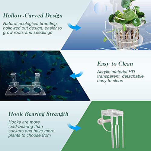 Upgrade Acrylic Aquarium Plant Holder Hanging Aquatic Plant Holder,Adjustable Hook Fish Tank Pot for Hanging Cultivation and Aquarium Decor - color: White + Hook