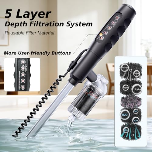 AKKEE Aquarium Vacuum Gravel Cleaner Handle Control, 8 in 1 Multifunctional 36W Electric Fish Tank Cleaner Vacuum for Automatic Water Change, Wash Sand, Water Circulation and Timed Off，Orange