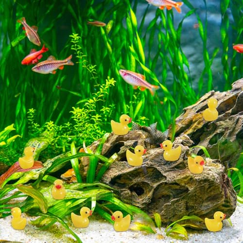 GADIEDIE 130Pcs Mini Resin Ducks,Miniature Figures Fairy Garden Duck,Tiny Resin Duck for Home Hide Prank Game Dollhouse Decor Aquarium Potted Miniature Landscape Ornament (130Pcs Yellow) - style: 130pcs Light yellow