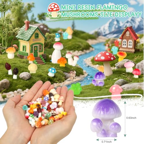 100pcs Mini Mushrooms Tiny Resin Mushrooms Miniature Little Small Mushroom Figures Bulk for for Micro Fairy Garden Landscape Aquarium Accessories Dollhouse Hide Crafts Decor - style: 100Pcs