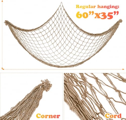 2 Pack Fish Net Decorations for Party, Natural Cotton Hawaiian Table Runner Party Fishing Net Decorative, Nautical Themed Cotton Fishnet Under The Sea Pirate Ocean Beach Decor - color: Brown