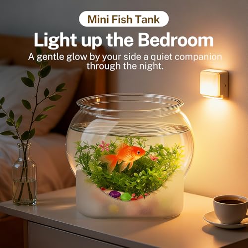 Plastic Fish Bowl Beta Fish Aquariums Scratch-Resistant and Shatterproof Mini Desktop Hydroponic Goldfish Tank (0.92Gallon/ 3.5L)