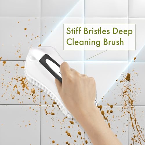 Amazer Scrub Brush for Cleaning Comfort Grip Bathtub Scrubber Stiff Bristles with Handle Heavy Duty Shower Cleaner Brush for Tub Carpet Floor Sink Outdoor - Pack of 2 (Black+Grey) - color: Black+grey