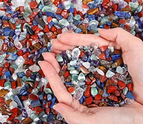 1lb 7 Chakra Crystal Aquarium Gravel Polished Tumbled Stones Irregular Shaped Crystal Chips Bulk Natural Gemstone Rocks Vase Filler Fish Tank Gravel Home Decoration (450 Gram) - color: Chakra, size: 1 Pound-（0.28"-0.35"）