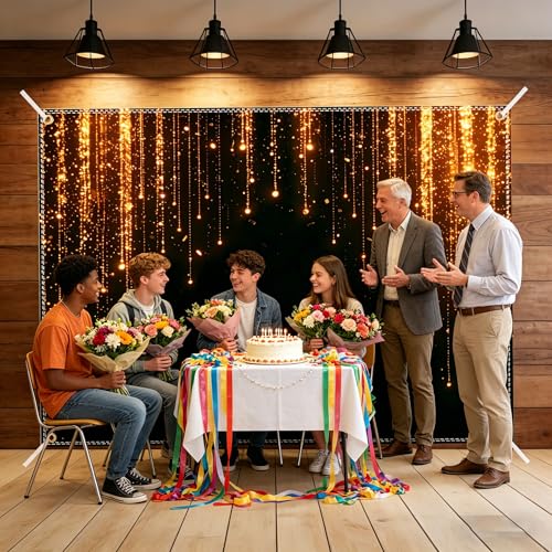 Black and Golden Backdrop 10x6.5ft Polyester Glitter Backdrop Masquerade Decorations Vintage Photo Booth for Family Birthday Party Photo Studio with Ribbon - color: Black and Golden Backdrop, size: 10×6.5 ft