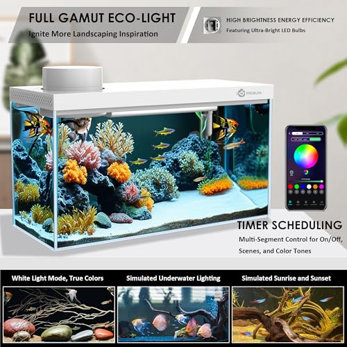 Smart Fish Tank Aquarium Kit with APP Control and Auto Feeder -1.5 Gal Fish Tank Multi-Layer Filtration System Silent Pump & UHD Glass -16 Million DIY Colors Includes Mini Magnetic Scrubber Scraper - size: 1.5Gal