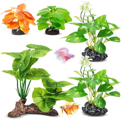 GOZILLA Fish Tank Plants, Reptile Artificial Plastic Plants, Reptile Plants for Terrarium, Aquarium Decorations Resin Pedestal Ornaments for Fish Tank Accessories Set.(5PCS/B-Set) - color: 5 Pcs/ B Set