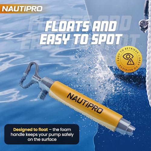 Manual Bilge Pump for Boats, Kayak, Canoe – Portable Hand Water Pump with Hose, Compact Marine Safety Equipment for Water Removal and Emergency Use (Orange)