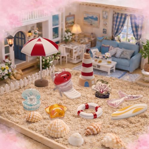 Mini Island Scene Figurines Set, Beach-Themed Mini Decor for Diorama, Miniature Display, Aquarium and Terrarium Accessories