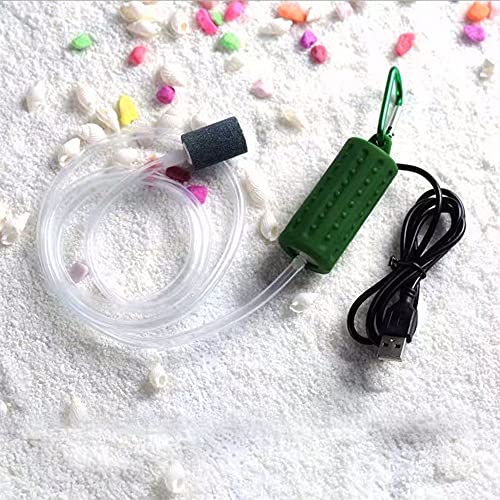 Aquarium Air Pump Mini USB Fish Tank Oxygen Air Pump Portable Ultra Silent Air Aerator Pump Energy Saving Oxygen Bubbler with Air Stone and Single Outlet Silicone Tube 1W - color: Dark Green