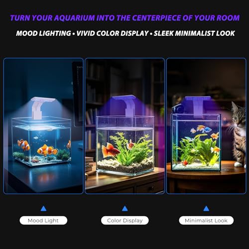 Mini Clip-On Aquarium Light 7W USB Dimmable Fish Tank Lamp with 3 Light Modes (Full Spectrum/White/RGB), 9-Level Brightness, Compact LED Light for 1–3 Gallon Aquariums - color: White