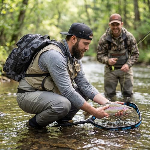 PLUSINNO Fishing Gear,Fishing Backpack with Floating Fishing Net,Tackle Boxes,Waterproof Fishing Tackle Bag,Fishing Gifts for Men