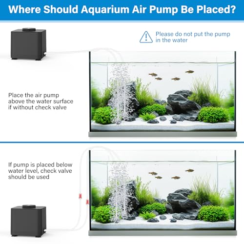 hygger Aquarium Air Pump, Quiet Adjustable Fish Tank Air Pump, 4W/7W/11W Powerful Oxygen Aerator Dual Stainless Steel Outlets with Air Stone Bubbler for Small Medium Large Fish Tank, Hydroponic - size: 4W(Tank Up to 120 Gallon)
