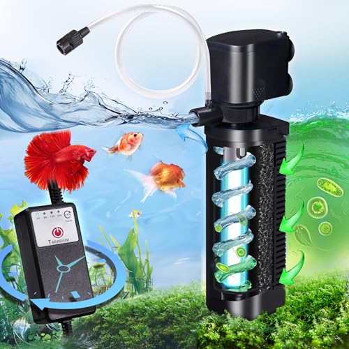 Aquarium Filter w/ Scientific U-V Timer for 20-75Gal Fish Turtle Tank Bio Internal Filter Power Pump Air Supply Deodorization Green Killing Clean Machine Saltwater Freshwater Crystal Clear 200GPH