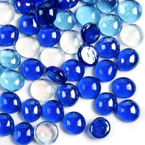 5lbs Flat Glass Marbles for Vase, 500 Pcs Glass Pebbles. Decorative Glass Beads for Vase Fillers Candle Aquarium Crafts Fire Pit Glass and Wedding Decor - color: Mixed Blue+clear, size: 5LB