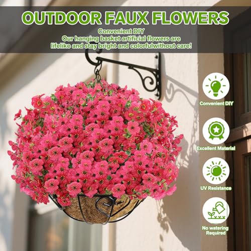 Artificial Flowers Fake Plants for Outdoors Spring Decoration, 13Bundles Silk Realistic UV Resistant Faux Flowers for Outside Planter Porch Yard Patio Garden Home Indoor, Rose - color: Rose, size: Artificial Flowers(13 Pcs)
