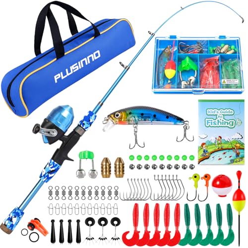 PLUSINNO Kids Fishing Pole with Spincast Reel Telescopic Fishing Rod Combo Full Kits for Boys, Girls, and Adults - color: Blue, size: 5FT / 1.5M
