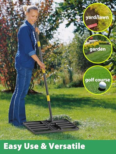 Lawn Leveling Rake Heavy Duty, 30x10 in Large Soil Leveling Rake, Ground Leveler with Anti Flipping Smooth Edge for Dirt Sand Grass Golf, 58" Long Handle, Foldable Garden Landscaping Levelawn Tools