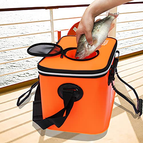Grneric Fishing Bucket, 6Gallon/8Gallon/10Gallon Foldable Fish Bucket,Live Fish Container Multi-Functional Live Fish Bait Bucket,Outdoor Camping EVA Fishing Bag and Fish Protection Bucket - color: 23l/6gallon(orange)
