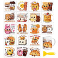 Peacoblue 18 Sheets Rub on Transfers for Crafts, Cute Breakfast Food 3.6"x3.9" UV DTF Cup Wraps Waterproof Cold Transfers Stickers for Wood Glass Metal Cup Tumblers Mirrors Mugs Home Decor - style: Cute Breakfast Food
