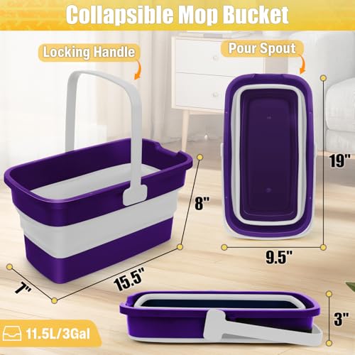 Collapsible Mop Bucket for Cleaning with Handle, Silicone Square Wash Bucket for Windows Cleaning Car Washing,Cleaning Supplies Organizer Plastic Water Bucket - color: Purple