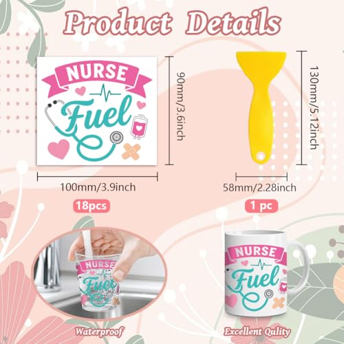 Peacoblue 18 Sheets Rub on Transfers for Crafts, Nurses' Day Text 3.6"x3.9" UV DTF Cup Wraps Waterproof Cold Transfers Stickers for Wood Glass Metal Cup Tumblers Mirrors Mugs Home Decor - style: Nurses' Day Text