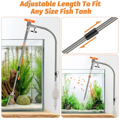 AQQA Aquarium Siphon Vacuum and Water Changer Kit, Extendable Length to 31'', Perfect for Simultaneous Water Changing and Cleaning in Fish Tanks, Gravel and Sand Cleaning (S) - size: S