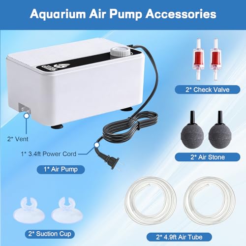 Aquarium Air Pump, Quiet Powerful Fish Tank Air Pump, Adjustable Fish Tank Bubbler with Air Stone, 2.3W/5.5W/8W Bubbler for Aquarium Fish Tank for Small Medium Large Fish Tank Up to 200 Gallon - size: 5.5 W(Tank Up to 120 Gallon Aquariums)