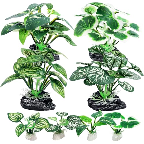 8PCS Betta Fish Tank Decorations Aquarium Decorations Artificial Plastic Plants Ornament for Hiding Fish Reptil - color: D-8pcs Set/Green