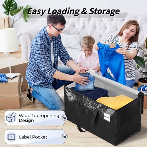 8 Pack Extra Large Heavy Duty Moving Bags, Black Storage Bins with Lids, Reinforced Handles & Heavy-Duty Zippers Moving Boxes Storage Bags Totes for Clothes Packing, Dorms, College Supplies, Black - color: Black, size: 8 Pack