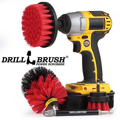Stiff Bristle Power Scrubber Kit with Extension - Pressure Washer Surface Cleaner Alternative - Ideal for Cleaning Outdoor Garden, Fire Pit, Patio, Graveyard Tombstone, Bird Bath, Siding, and Deck - color: Red