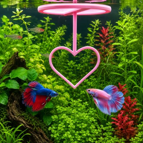 Floating Heart Betta Training Ring, Heart Active Betta Training Floating Ring, Floating Feeder, Betta Loops for Aquarium Decor, Pink, 3.8in x 3.7in (Pink, Single) - color: Pink, size: Single
