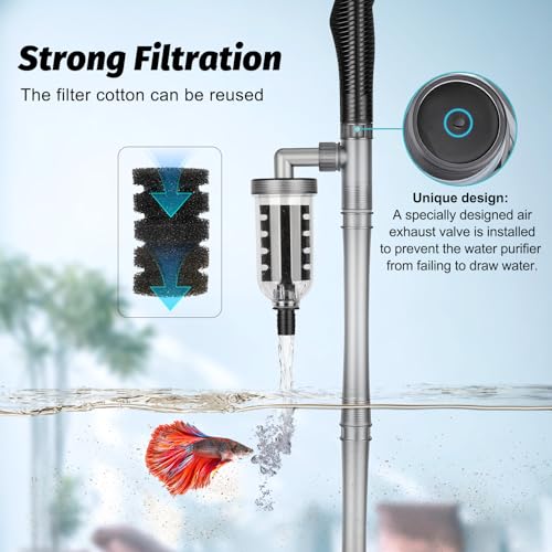 hygger 5 in 1 Electric Aquarium Gravel Cleaner, 360GPH Automatic Fish Tank Vacuum Water Changer, Vacuum Water Changer Sand Wash Filter (15W, Adjustable Length)