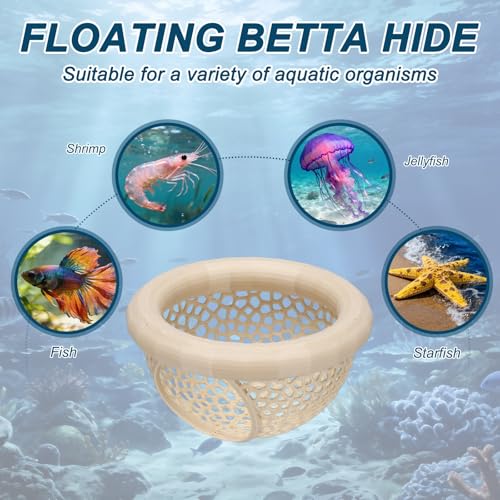 2Pcs Floating Betta Hammock Shrimp Shelter Betta Shrimp Feeder 3D Printed Fish Tank Accessories (S/L, Beige) for Small Aquarium Safe Rest - color: Beige