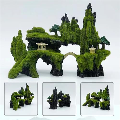 Fish Tank Decorations, Aquarium Decor Aquarium Rocks Mountain View, Landscape Aquarium Ornament Rock Resin Decoration Stone with Moss Fish Tank Rocks (L)
