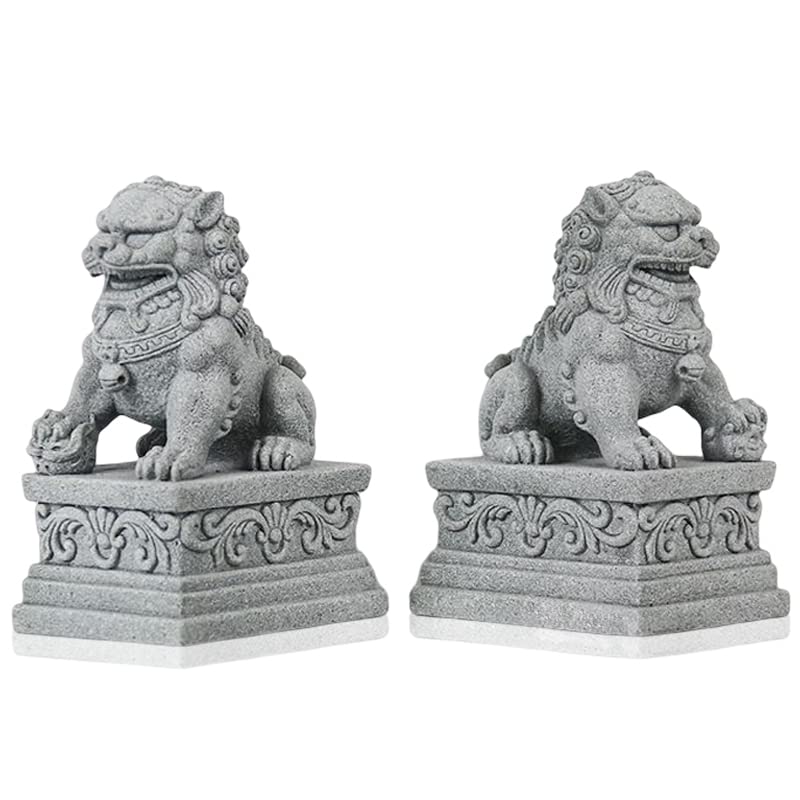 livelyfish Large Asian Fu Foo Dogs Statues A Pair of Two Guardian Lion Sandstone Figurine Pets Fish Tank Aquarium Landscape Ornaments Accessories Feng Shui Decorations, XL - size: D