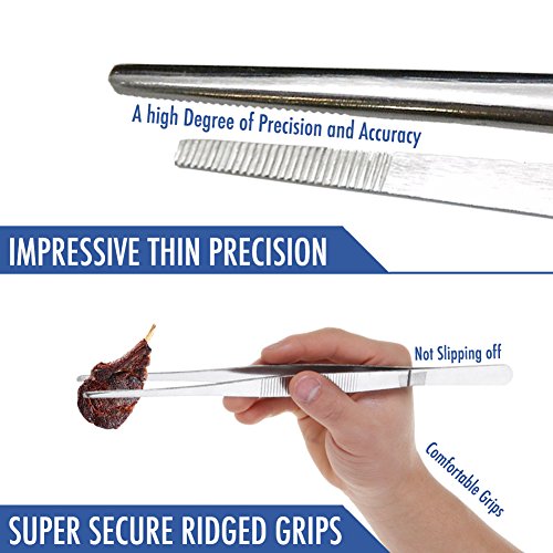 Stainless Steel Tweezers Straight Tip 10 inch, Durable Lightweight Garden Feeding Aquatic Plants Forceps Tongs with Comfortable Ridged Long Handle for Crafting Cooking Aquariums Repairing All-Purpose