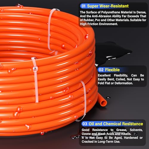 TAILONZ PNEUMATIC Orange 3/8 Inch OD 10 Meter 32.8ft PU Polyurethane Air Tubing Kit Pipe Hose Air Line Tubing Air Hose Fittings Push to Connect Fittings(27PCS) - color: Orange, size: 3/8" OD - 32.8 FT