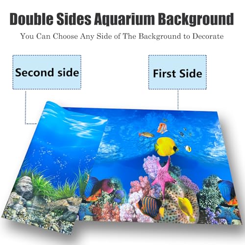 XCNO Aquarium Background Poster Water Plants 3D Coral Fish Tank Background Picture Double Sides Fish Tank Stickers 10 20 Gallon Tank 16"x 33" - color: Sea World, size: 15.6" x 33" In
